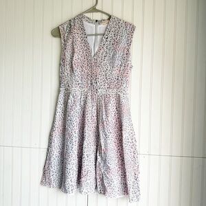 Rebecca Taylor Size 6 Pink V-Neck Leopard Prink Silk A- Line Dress